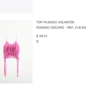 Zara Rose Ruffle Tank Top Blouse